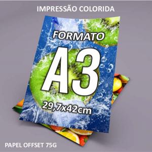 Impressão Laser A3 Offset  75g.  A3 Colorido 4x0 ou 4x4.   